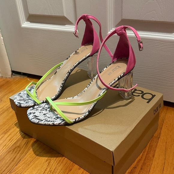 Bar III Pink and Lime Strappy Heels - Picture 1 of 4